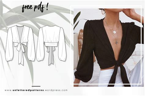 Front tie blouse cropped length – Free sewing pattern download PDF # ...