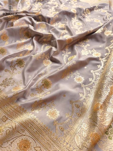 Shop Grey Mashru Silk Meenakari Jaal Design Weaved Banarasi Saree – BUNKALA
