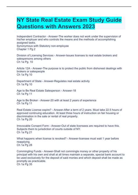 NY State Real Estate Exam Study Guide Questions with Answers 2023 - NY ...