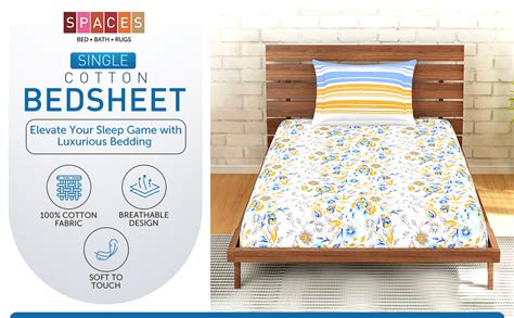 Buy Spaces 100% Cotton Double Bedsheet Soft Feel Skin Safe Breathable ...