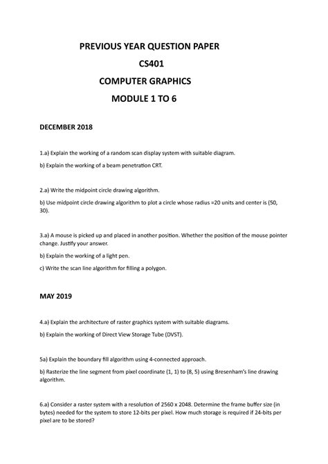CS401 CG PREV QP M1 M2 - COMPUTER GRAPHICS PREVIOUS YEAR QUESTION PAPER ...