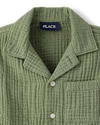 Boys Short Sleeve Gauze Button Up Shirt - GREEN | The Children's Place