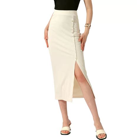 Women's Pencil Basic Skirt Midi Casual Side Split Slit Ribbed Knit ...