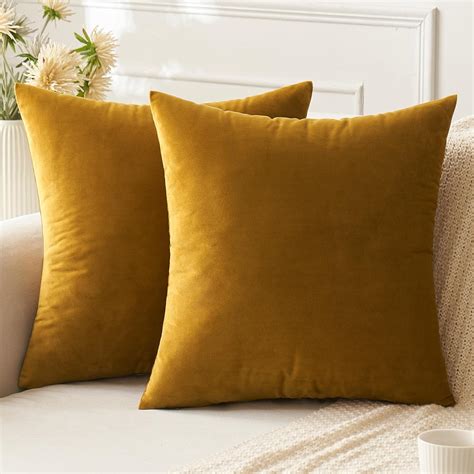 Amazon.com: ANRODUO Pack of 2 Velvet Fall Pillow Covers Mustard Yellow ...