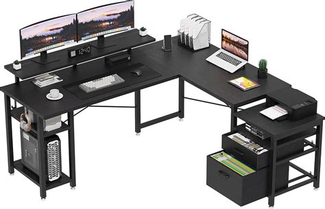 Buy KKL L Shaped Desk with Drawers, 59" Computer Desk with File Drawer ...