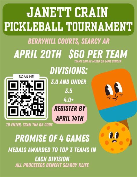 Janett Crain Pickleball Tournament, Berryhill Park, Searcy, 20 April ...