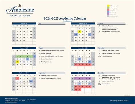 Academic Calendar | Ambleside Boerne