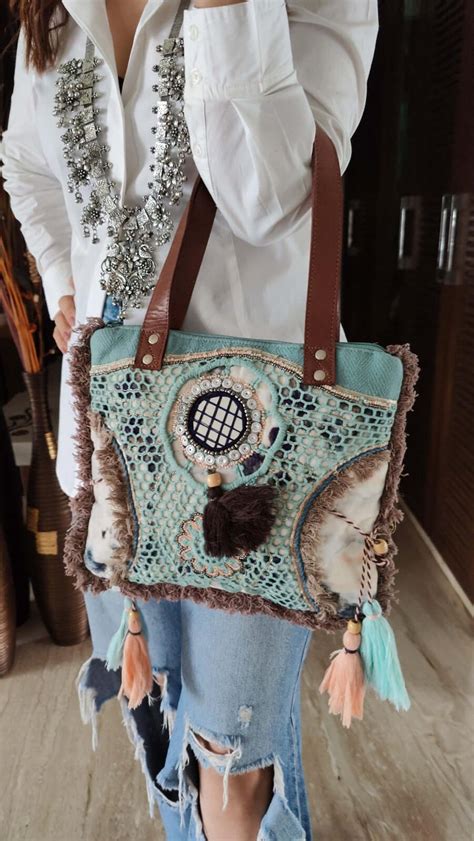 Mini White Velvet Crochet Beadwork Banjara Handcrafted Embroidery Tote ...