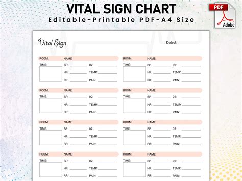 Editable and Printable Vital Sign Chart, Vital Sign Log, Vital ...