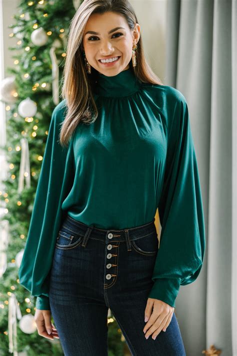 Feel This Way Emerald Green Satin Blouse | Stylish spring outfit ...