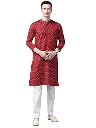 Buy See Designs Men Maroon & Gold Printed Straight Kurta_SDKT1131XS at ...