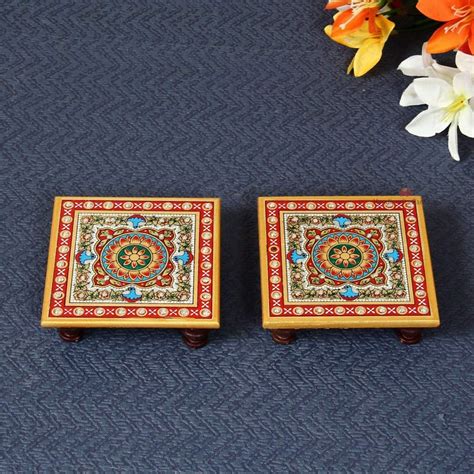 Handicrafts Paradise Intricate Floral Painted Marble Chowki (10.2 cm x ...