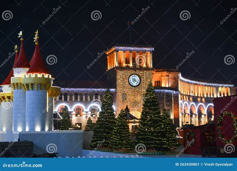 Republic Square of Yerevan and Christmas Tree. Armenia Stock Image ...