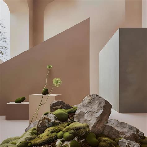 Minimalist interior design with rocks and moss | Premium AI-generated image