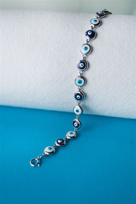 Wrap Around Dual Color Handpainted Sterling Silver Evil Eye Bracelet ...