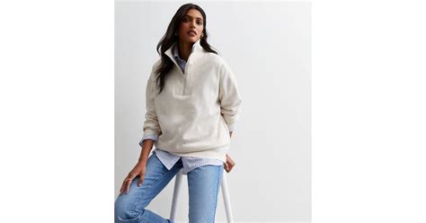 Cream Zip Neck Sweatshirt | New Look