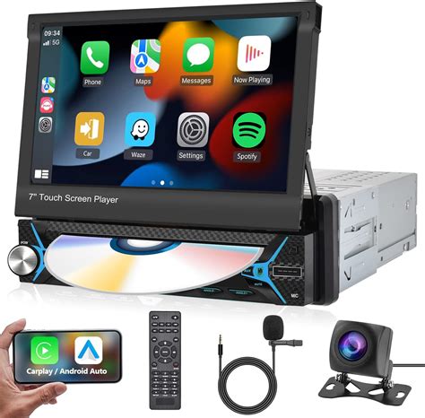 Amazon.com: Single Din Car Stereo with Carplay Android Auto,CD/DVD Player,7 Inch Motorized Flip ...
