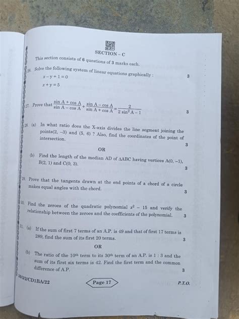 CBSE Class 10 Mathematics (Standard) board exam 2024 full question ...