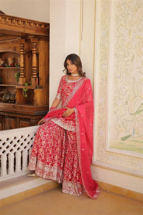Rani Pink Color Viscose Jacquard Three Piece Gharara Suit– Yanisha