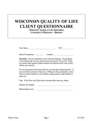 Fillable Online wisconsin quality of life client questionnaire ...