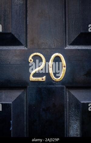 Number 20 black front door with stained glass in Brunswick Square Stock ...