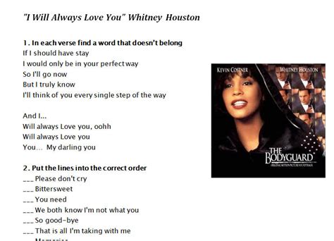 Song Worksheet: I Will Always Love You by Whitney Houston