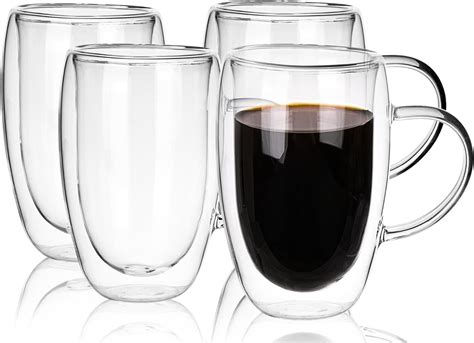 Amazon.com: Moretoes 16oz Clear Coffee Mug, Double Walled Glass Coffee ...