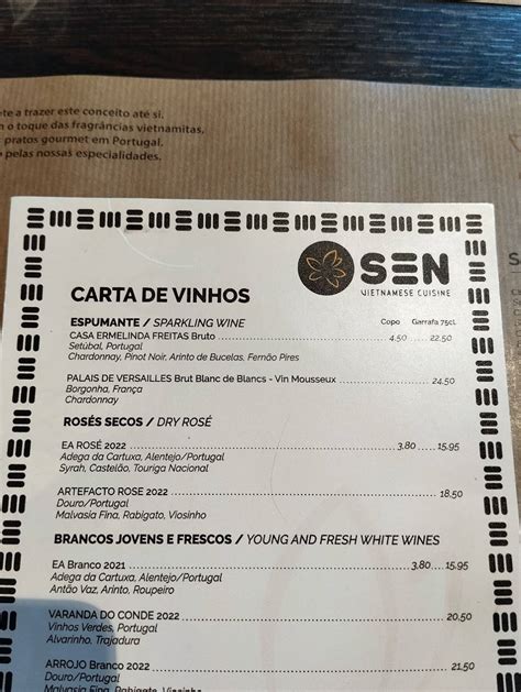 Menu em SEN Vietnamese Cuisine Colombo restaurante, Lisboa