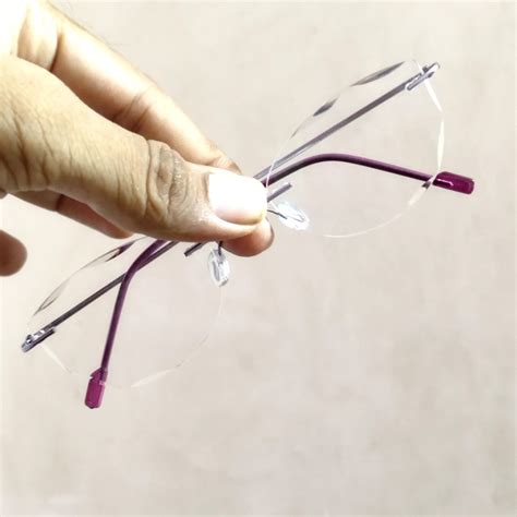 Purple Cat Eye Rimless Glasses with Diamond Cut Edges – Glasses India ...