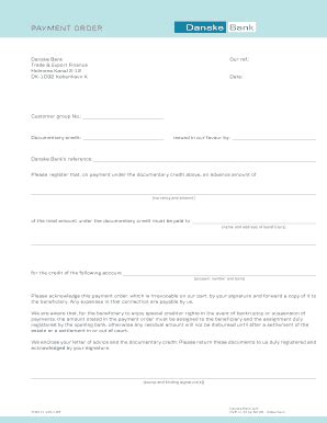 Fillable Online Application for payment order - Danske Bank Fax Email ...