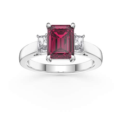 Princess 2ct Ruby Emerald Cut 9ct White Gold Three Stone Proposal Ring ...