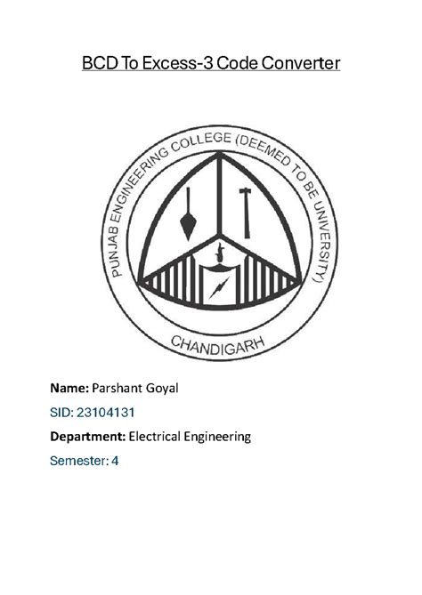BCD to Excess-3 Code Converter Project Report - EE Semester 4 - Studocu