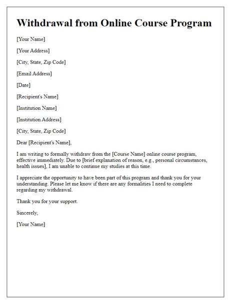 Letter Template For Request Withdrawal From Course - Free Samples in ...