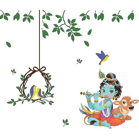 Decals Design 'Lord Krishna with Flute Cute' Wall Sticker (PVC Vinyl ...