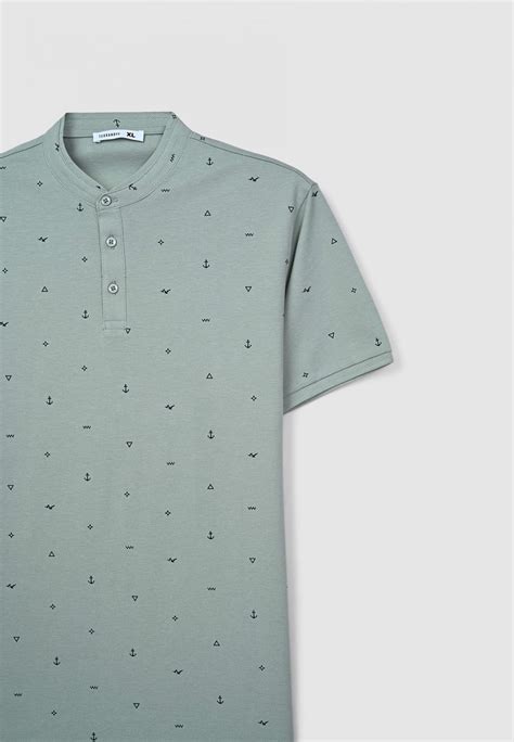 Var verde pastel Camiseta serafino con cuello mao en microfantasía ...