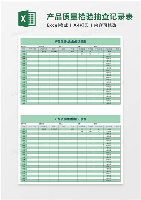产品质量检验抽查记录表Excel模板下载_熊猫办公