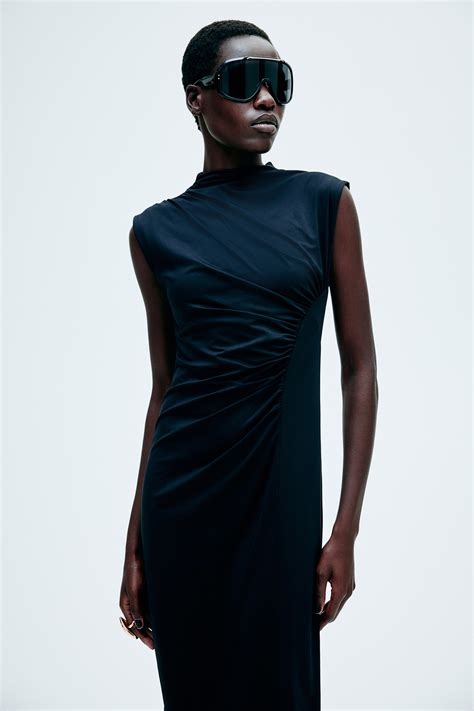 Women's Black Draped Mock Turtleneck Dress | H&M CA