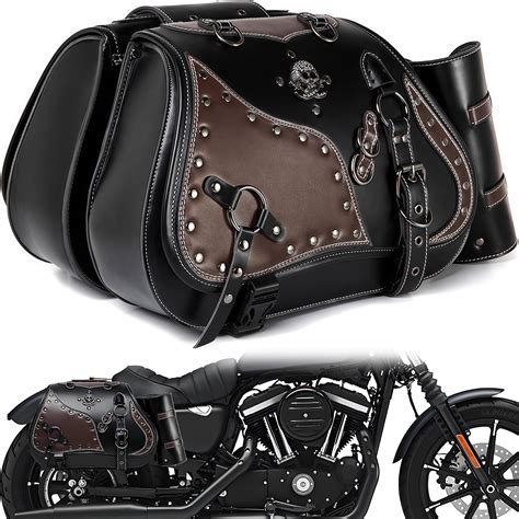 Motorcycle Saddlebags 30l Leather Waterproof Side Saddle Bags With Cup ...