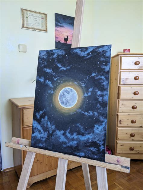 Acrylic Moon Painting, Original Painting on Canvas, Moon Painting ...