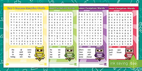 Common Exception Words Year 1 Word Search | One Word Search