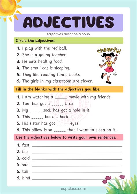 Circle the adjectives in 2025 | Describing words, Nouns and adjectives ...