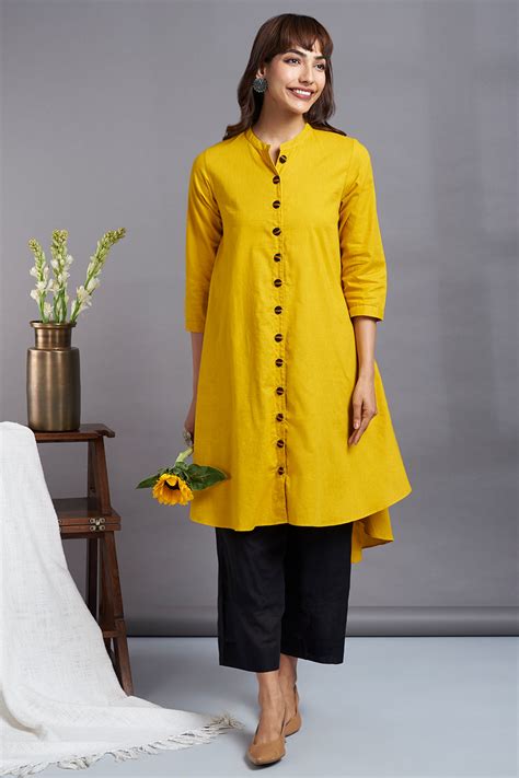 tuscany yellow - linen asymmetrical hemline button down tunic - maati ...