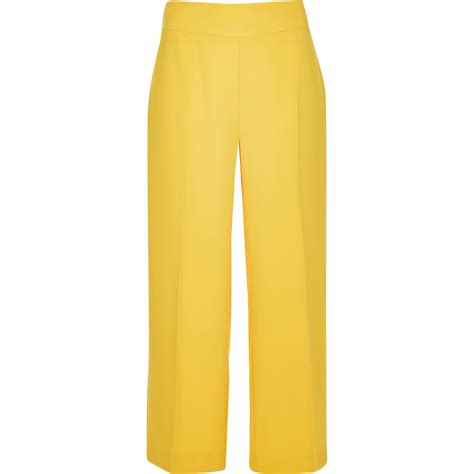 Lyst - River Island Yellow Cropped Wide Leg Pants in Yellow