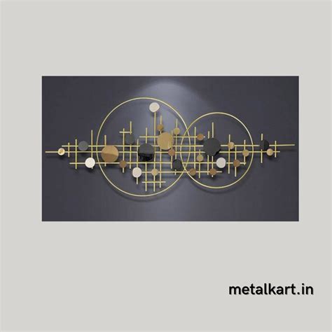 Metallic round shaped wall art with geometrical blocks (55 x 22 Inches ...