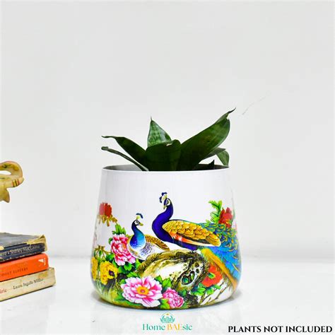 Peacocks In Garden Tumbler Indoor Metal Planter | Home & Garden | 6 In ...