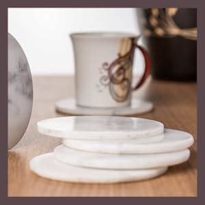 CentraLit Round White Marble Coasters Set of 4 with Stand - Bar Wine ...