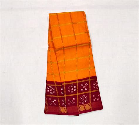 Orange Sungudi with Bandhani Print Border – Fashionous