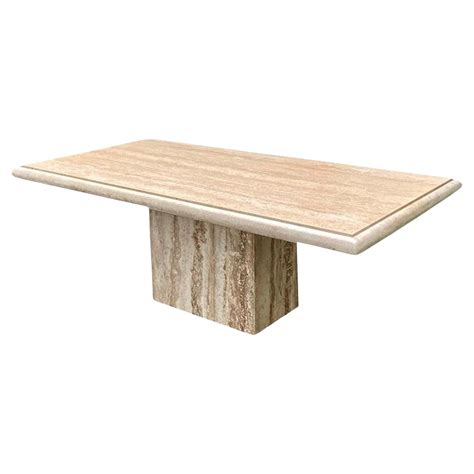 Large Travertine Beveled Edge Single Pedestal Rectangle Dining ...