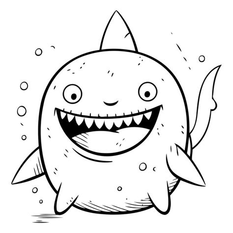 Vector illustration of a funny cartoon shark isolated on white ...