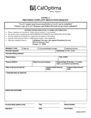 Fillable Online Level 2 Provider Complaint Resolution Request. Level 2 ...